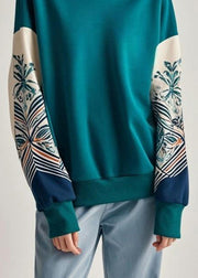 Casual Blue Print Patchwork Sweatshirts Fall