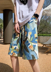 Casual Blue Print Pockets Cotton Summer Mens Shorts