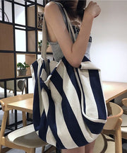 Casual Blue Striped High-capacity Cozy Canvas Satchel Handbag