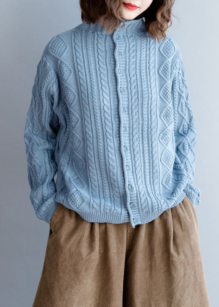 Casual Blue Wear On Both Sides Cable Knit Coats Winter