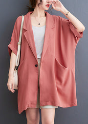 Casual Brick Red Peter Pan Collar Patchwork Button Chiffon Coats Summer