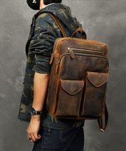 Casual Brown Calf Leather Original Design Man's Backpack Bag