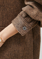 Casual Brown Chinese Button Pockets Cotton Coats Spring