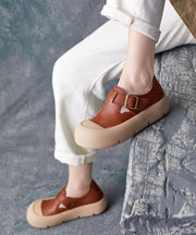 Casual Brown Cowhide Leather Splicing Flats Penny Shoes