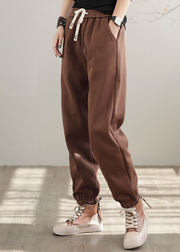 Casual Chocolate Elastic Waist Oversized Warm Fleece Pants Winter