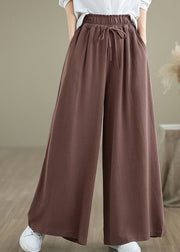 Casual Coffee Pockets Drawstring Cotton Wide Leg Pants Fall