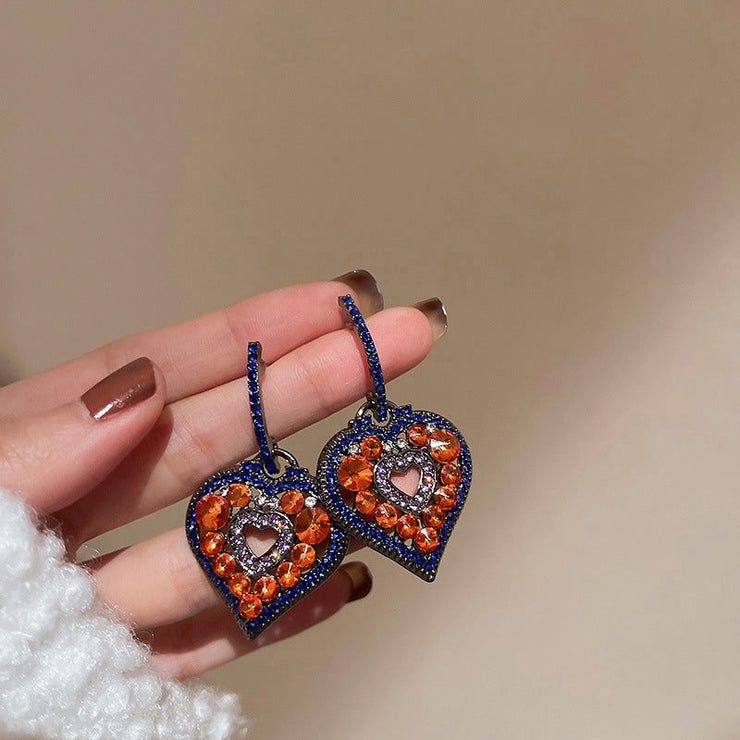 Casual Colorblock Alloy Zircon Love Hollow Out Drop Earrings