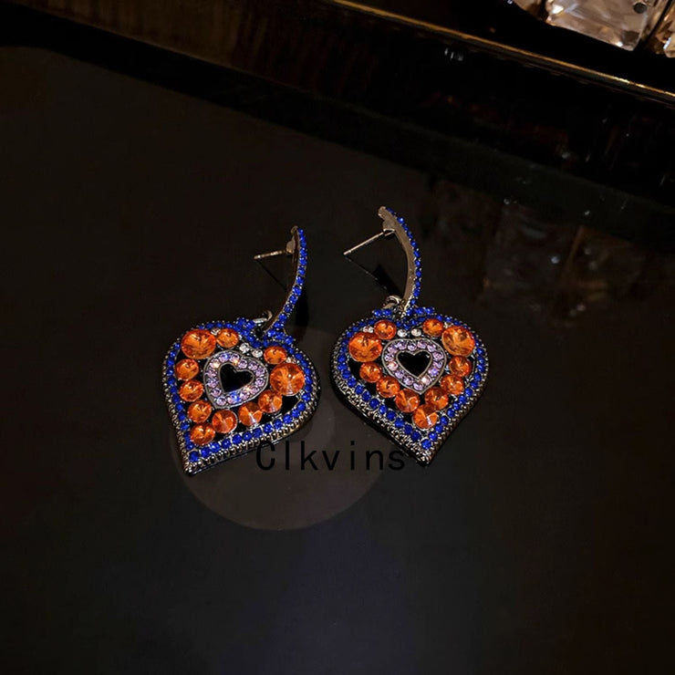 Casual Colorblock Alloy Zircon Love Hollow Out Drop Earrings