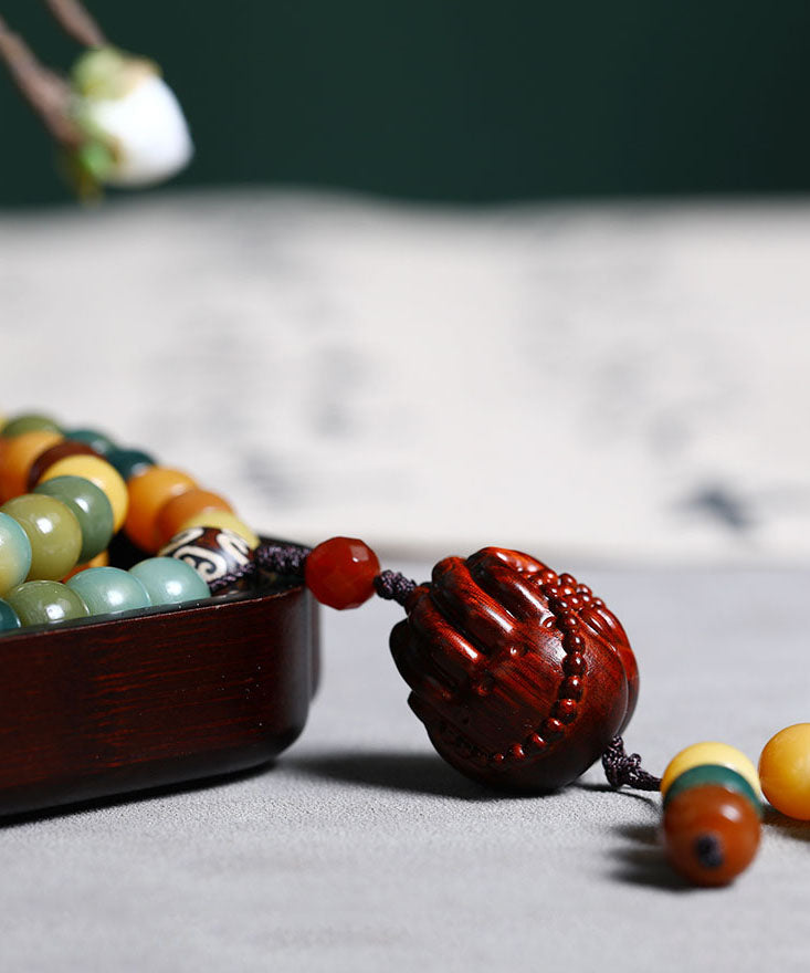 Casual Colorblock Bodhi Red Sandalwood Buddha Bead Lariat Necklace