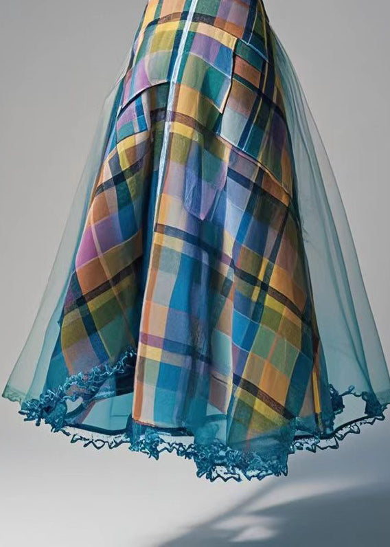 Casual Colorblock Plaid Exra Large Hem Tulle Skirts Fall