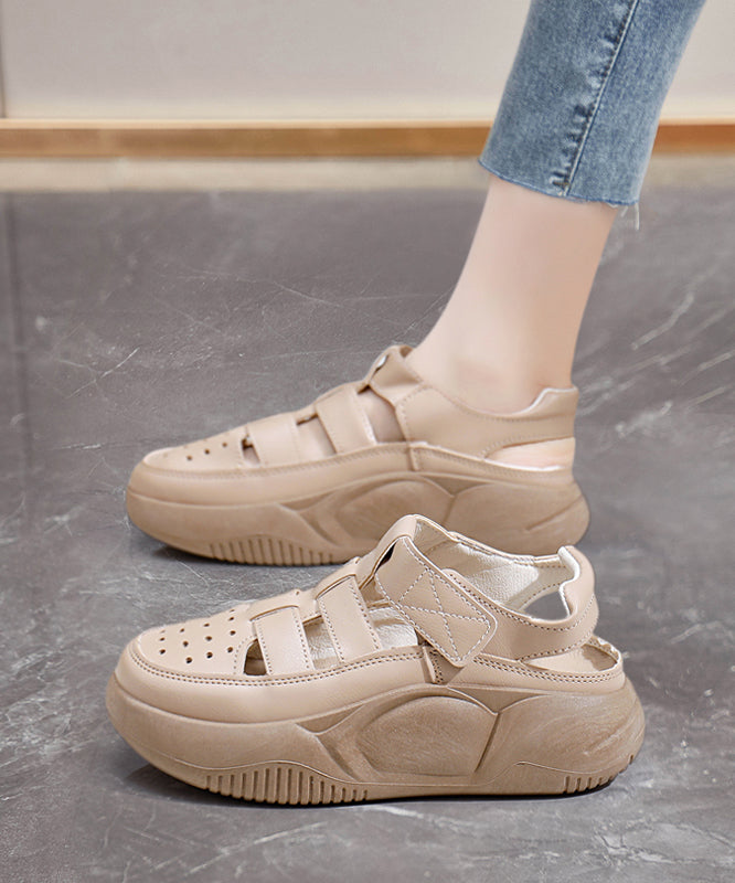 Casual Comfy Beige Hollow Out Platform Walking Sandals