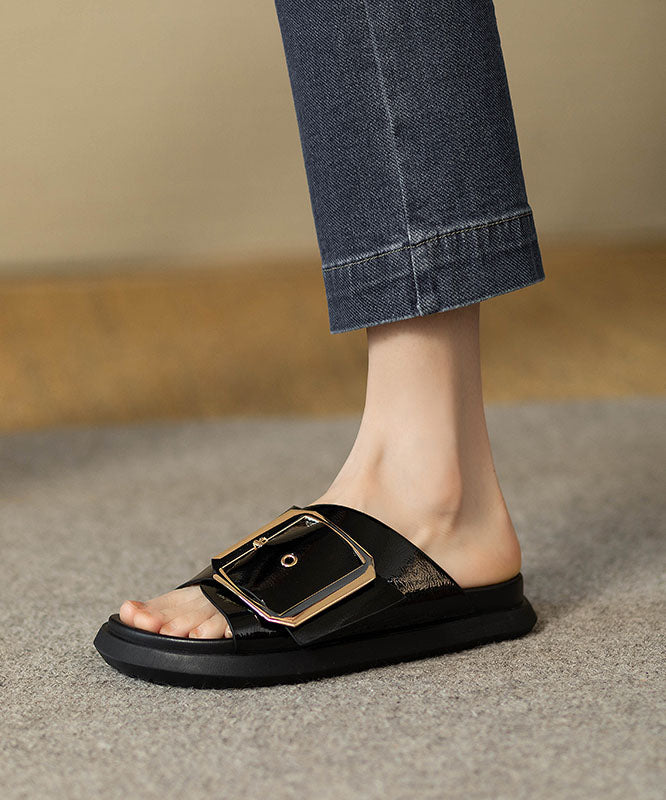 Casual Comfy Black Splicing Platform Slide Sandals