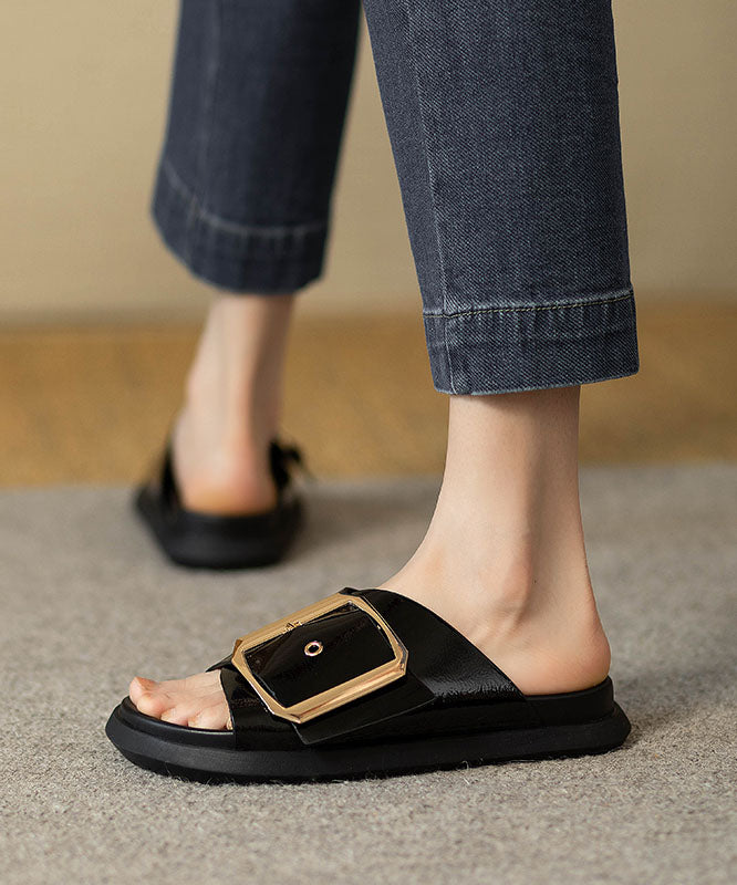 Casual Comfy Black Splicing Platform Slide Sandals