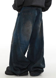 Casual Denim Blue Pockets Patchwork Mens Pants Summer