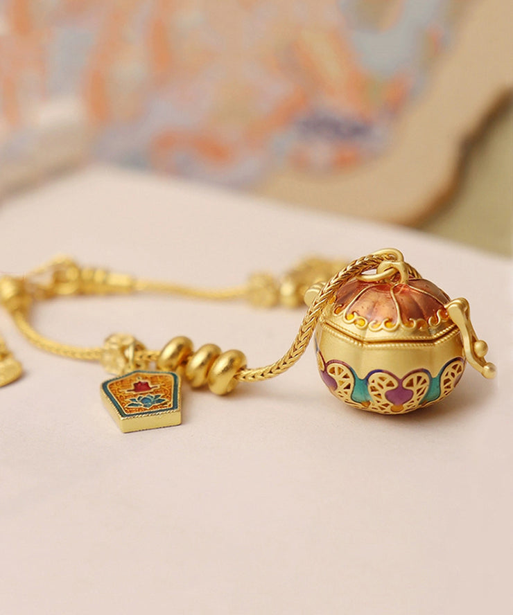 Casual Gold Antique Gold Ename Pumpkin Sachet Charm Bracelet