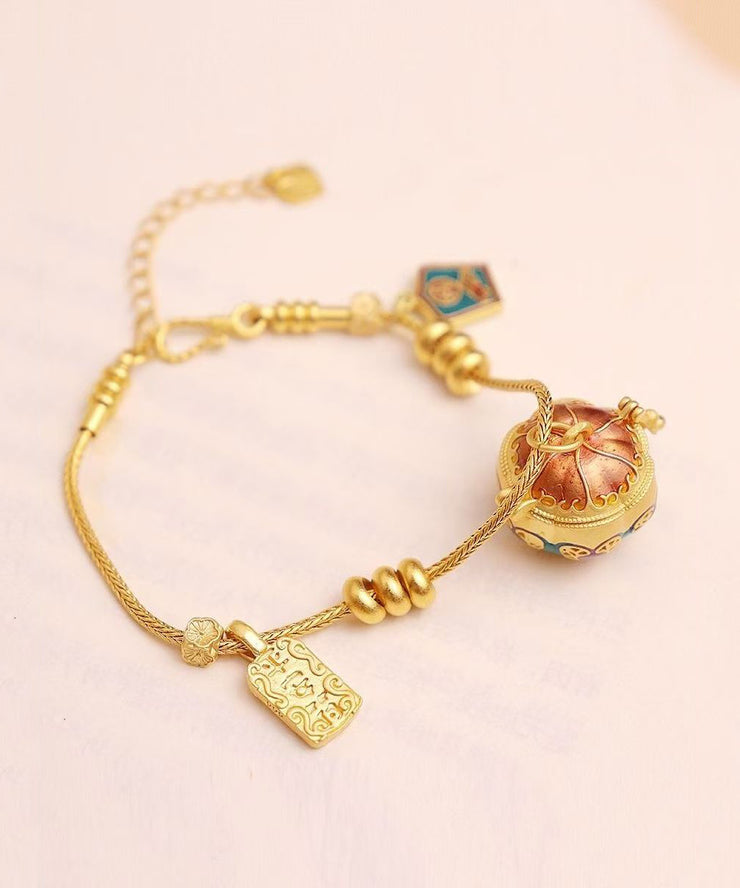 Casual Gold Antique Gold Ename Pumpkin Sachet Charm Bracelet