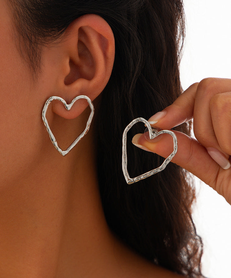 Casual Gold Metal Hollow Out Peach Heart Hoop Earrings