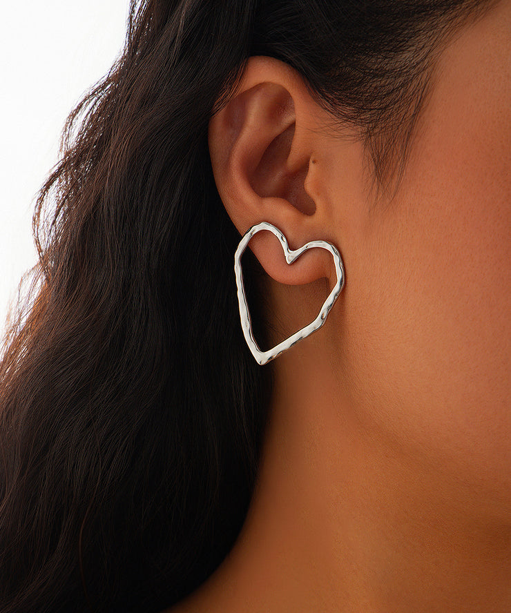 Casual Gold Metal Hollow Out Peach Heart Hoop Earrings