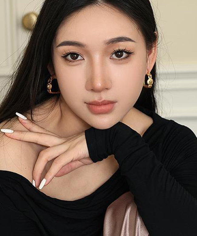 Casual Gold Metal Relief Portrait Hollow Out Hoop Earrings