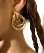 Casual Gold Overgild Circle Cross Connection Hollow out Hoop Earrings