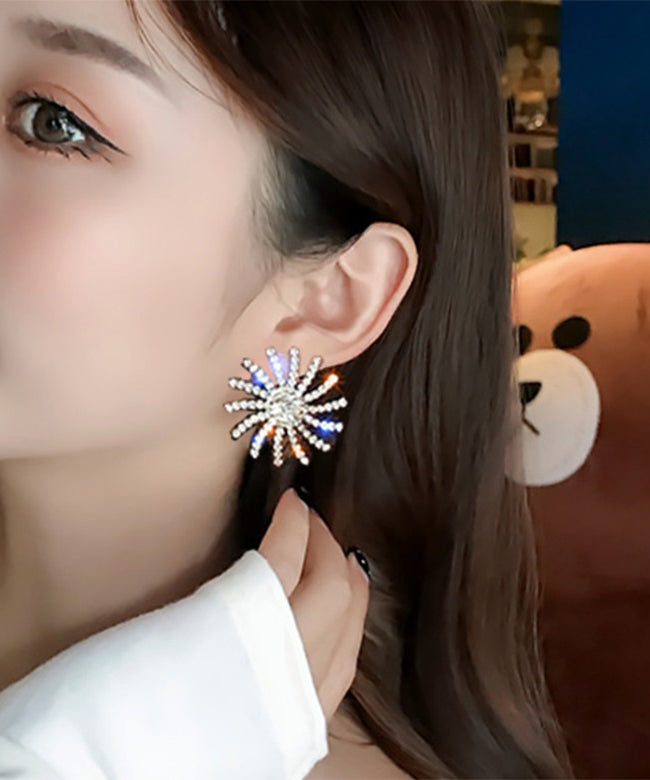 Casual Gold Sterling Silver Alloy Zircon Sun Stud Earrings