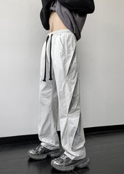 Casual Gray Pockets Elastic Waist Cotton Mens Pants Fall