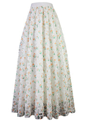 Casual Green Floral Elastic Waist Tulle Maxi Skirt Spring