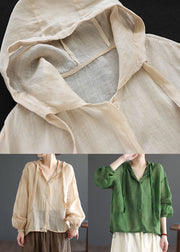 Casual Green Hooded Pockets Patchwork Linen Thin Coat Summer