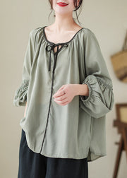 Casual Green Low High Design Ramie Tops Spring