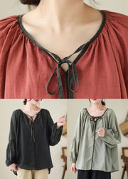 Casual Green Low High Design Ramie Tops Spring