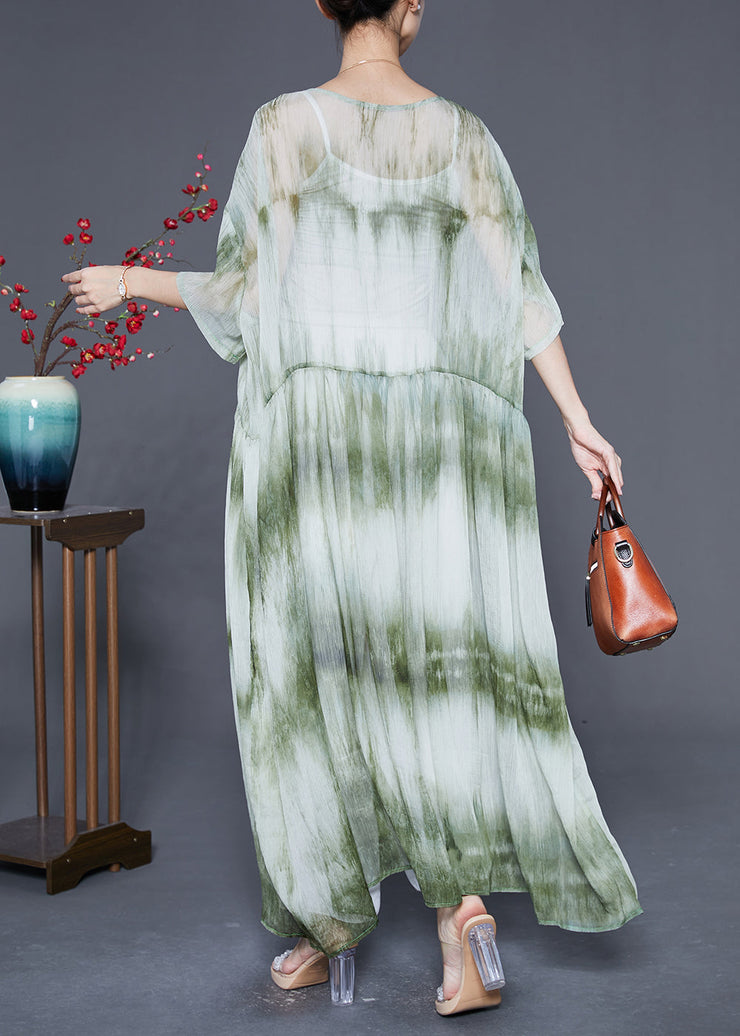 Casual Green Oversized Tie Dye Maxi Dress Summer