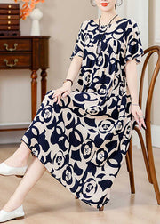 Casual Green Print Pockets Silk Cotton Long Dresses Summer