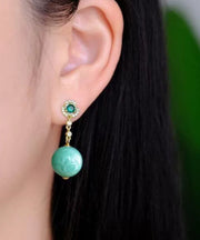 Casual Green Sterling Silver Overgild Jade Crystal Zircon Drop Earrings