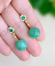 Casual Green Sterling Silver Overgild Jade Crystal Zircon Drop Earrings