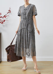 Casual Grey Cinched Jacquard Chiffon Dress Summer