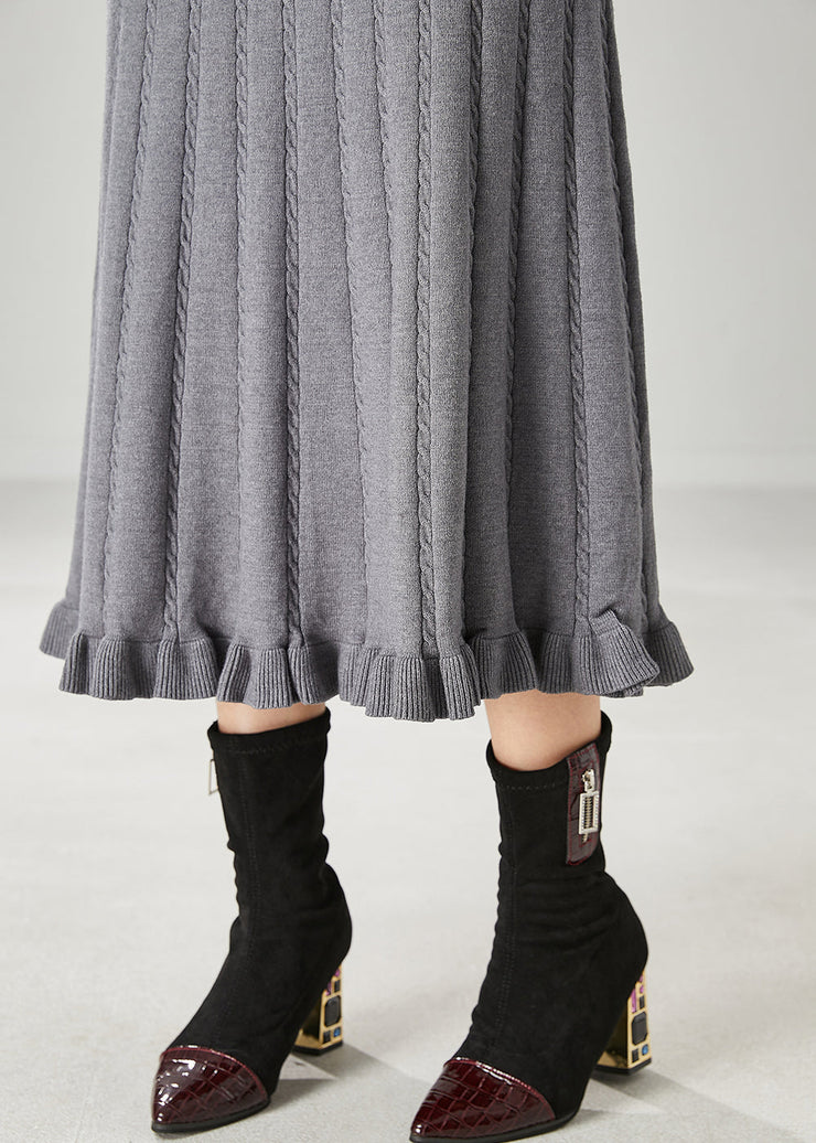 Casual Grey Ruffled Exra Large Hem Knit Skirts Spring