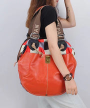 Casual High-Capacity Cowhide Patchwork Canvas Satchel Bag Handbag