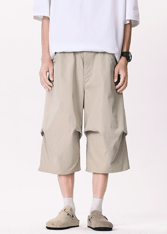 Casual Khaki Asymmetrical Pockets Patchwork High Waist Men Pants