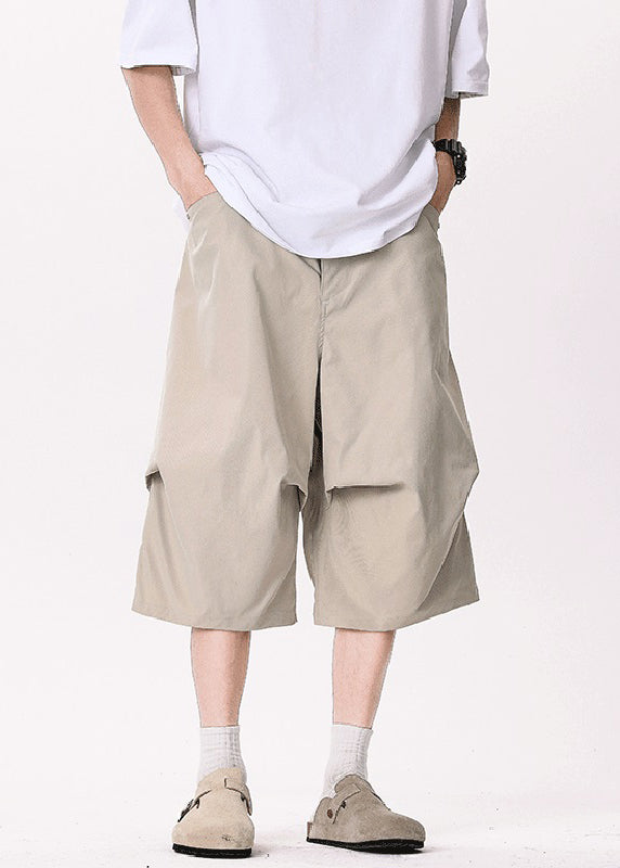 Casual Khaki Asymmetrical Pockets Patchwork High Waist Men Pants