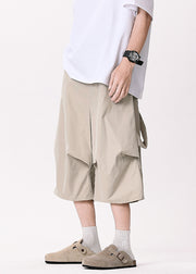 Casual Khaki Asymmetrical Pockets Patchwork High Waist Men Pants