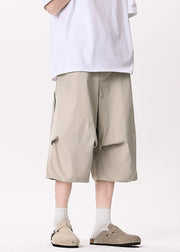 Casual Khaki Asymmetrical Pockets Patchwork High Waist Men Pants