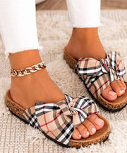 Casual Khaki Beach Slide Sandals Splicing Bow Canvas