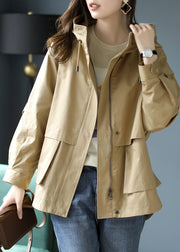 Casual Khaki Hooded Patchwork Cotton Coat Spring