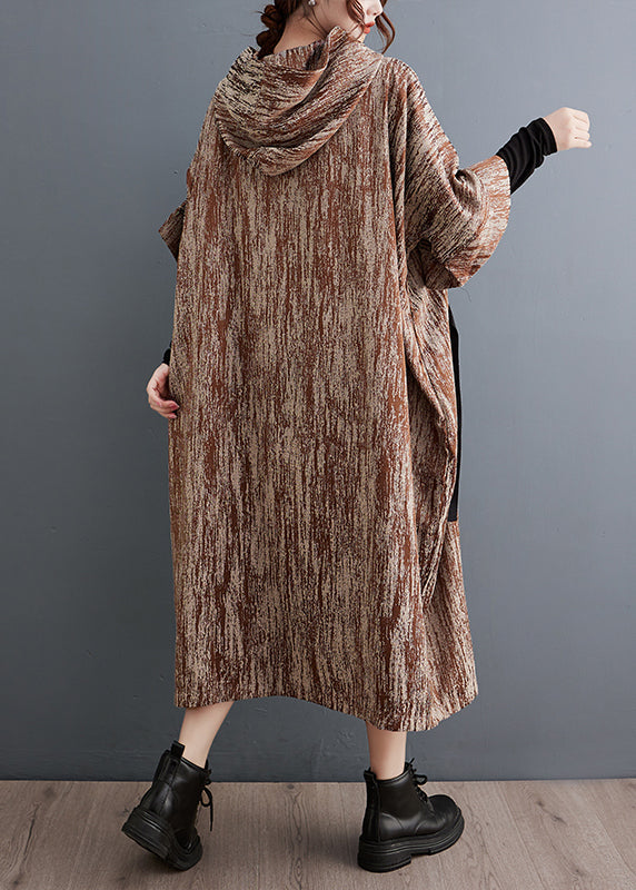 Casual Khaki Oversized Big Pockets Cotton Long Dress Spring