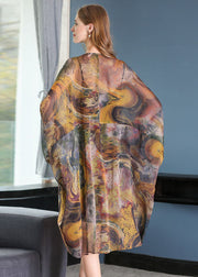 Casual Khaki Oversized Print Chiffon UPF 50+ Coat Jacket Batwing Sleeve