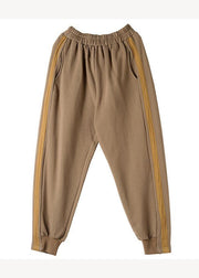 Casual Khaki Pockets Elastic Waist Warm Fleece Beam Pants Winter