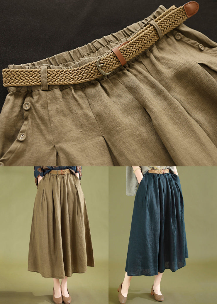 Casual Khaki Pockets High Waist Linen Skirts Summer