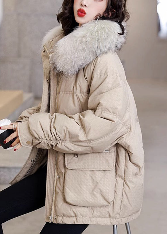 Casual Khaki Warm Pockets Fox Collar Duck Down Coats Winter