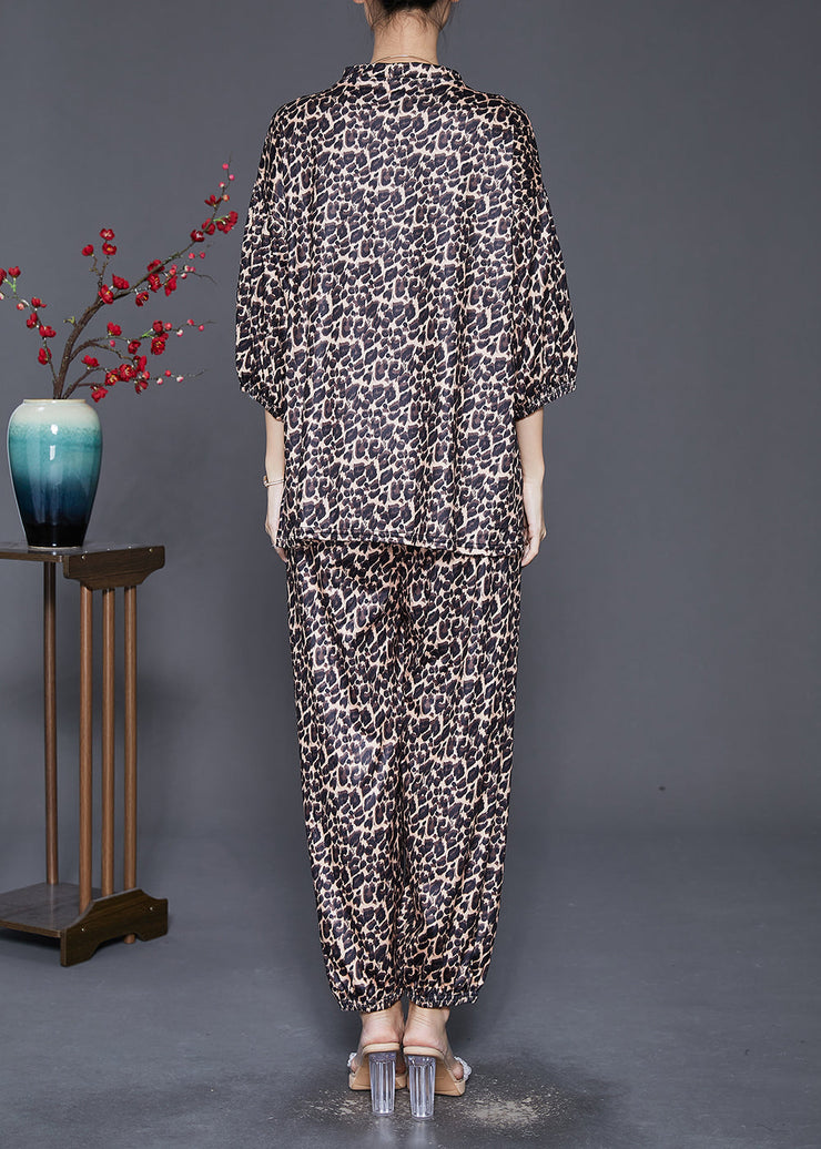 Casual Leopard Print Oversized Cotton Two-Piece Set Fall