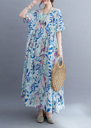 Casual Light Blue Patchwork Print Long Dress Summer